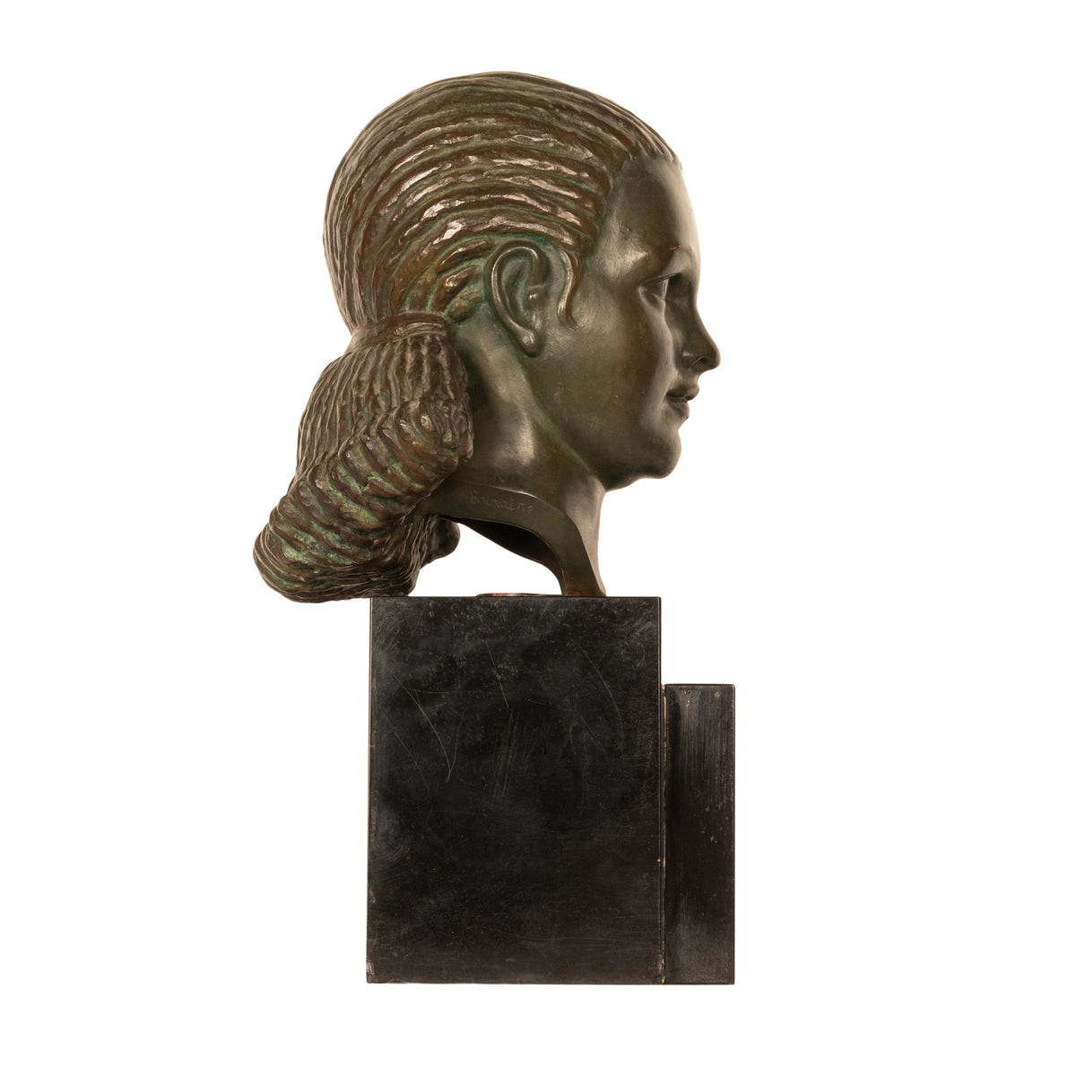 Antique French Art Deco Bronze Bust Sculpture Head of Beautiful Young Girl Marcel Andre Bouraine & Etling Paris 1920