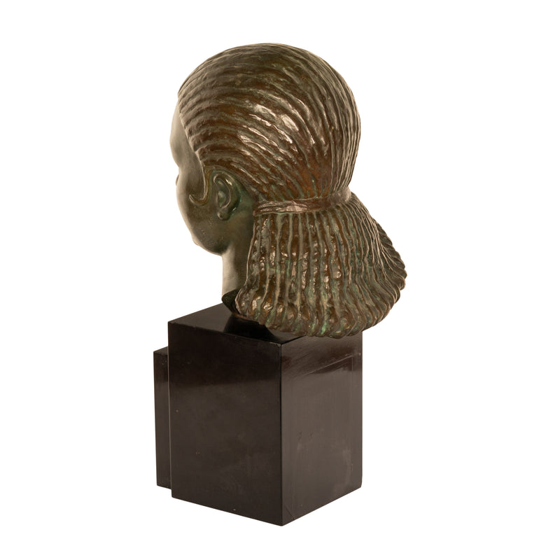 Antique French Art Deco Bronze Bust Sculpture Head of Beautiful Young Girl Marcel Andre Bouraine & Etling Paris 1920