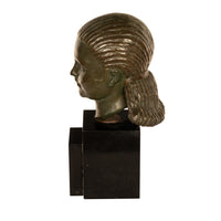 Antique French Art Deco Bronze Bust Sculpture Head of Beautiful Young Girl Marcel Andre Bouraine & Etling Paris 1920