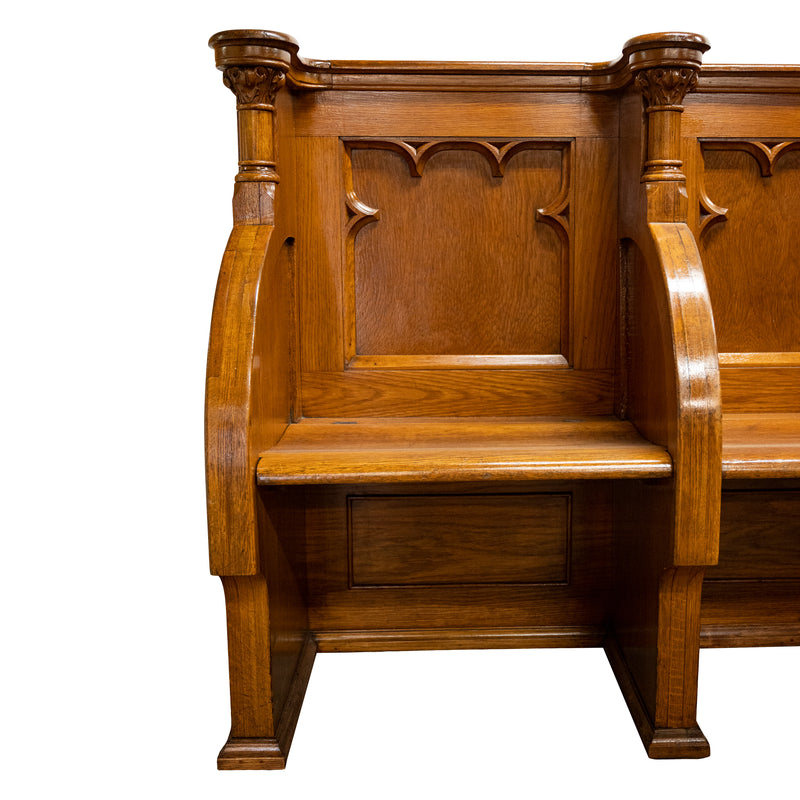 Antique Gothic Revival Pugin Carved Oak Church 3 Seat Pew Bench Choir Stall 1850