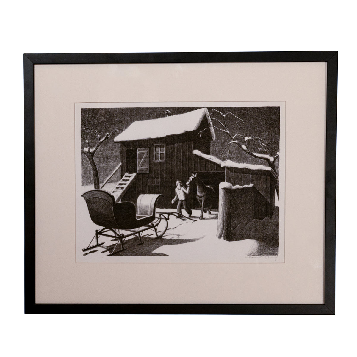 American WPA Grant Wood Original Signed Lithograph "December Afternoon" 1941