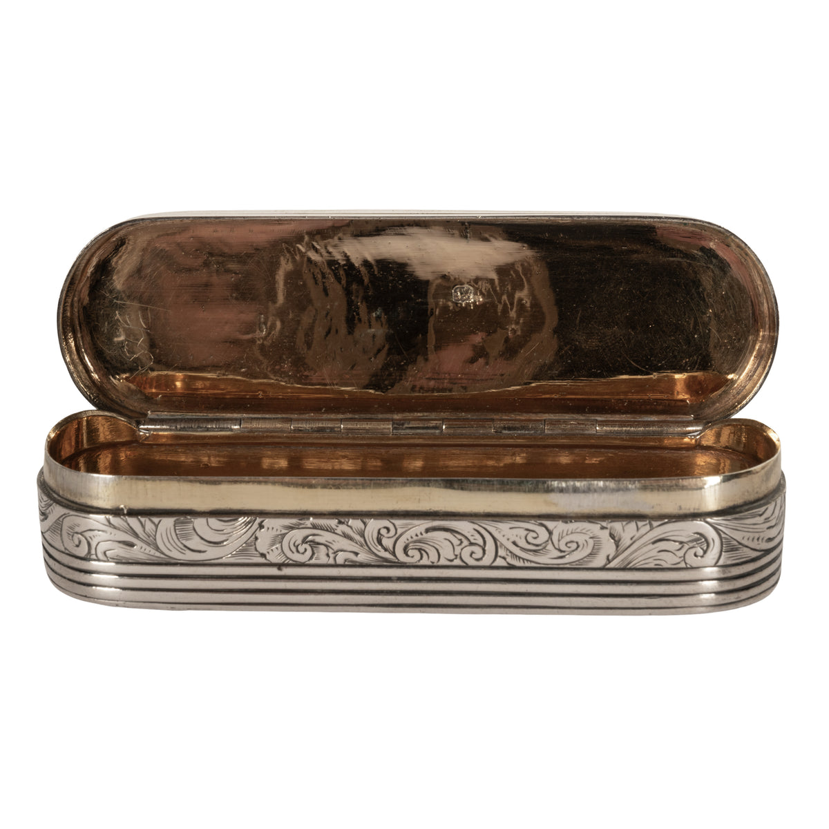 Antique Georgian Sterling Silver Gilt Engraved Toothpick Snuff Box London 1797