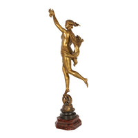 Antique French Gilt Bronze Marble Statue Sculpture of Fortuna By Louis G Fulconis