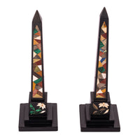 Pair Antique Pietra Dura Marble Specimen Stone Desk Obelisks Derbyshire 1840