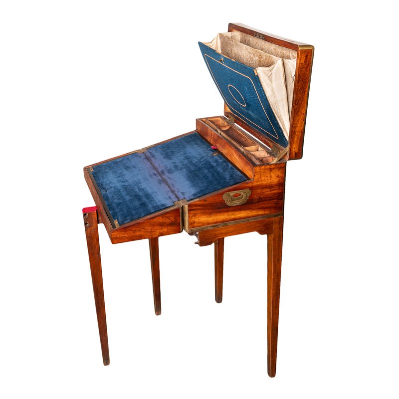 Antique English Walnut Brass Military Campaign Gateleg Writing Desk Box 1850
