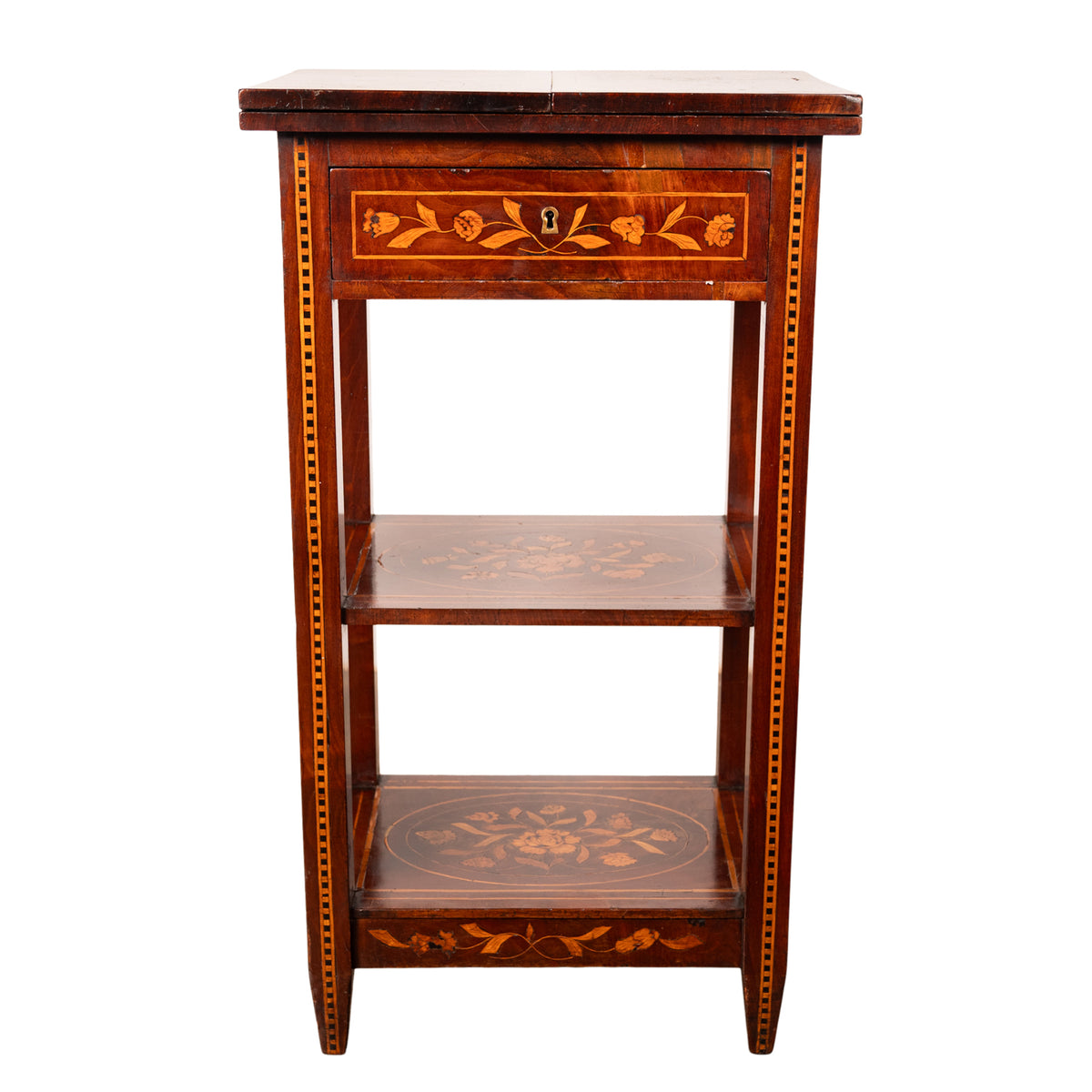 Antique Dutch Georgian Marquetry Foldout Rosewood Satinwood Table Etagere 1820