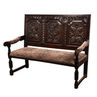 Antique English 17th Century King Charles II Restoration Period Carved Oak Settle Sofa Bench 1680
