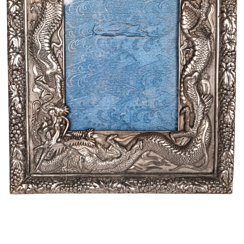 Antique Japanese Meiji Solid Silver Repousse Dragon Photo Picture Frame 1900