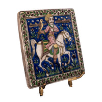 Antique Islamic Persian Painted Relief Tile Falconer Prince on Horseback Qajar Period 1850