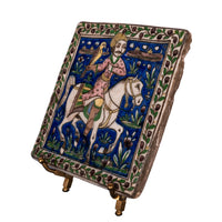 Antique Islamic Persian Painted Relief Tile Falconer Prince on Horseback Qajar Period 1850