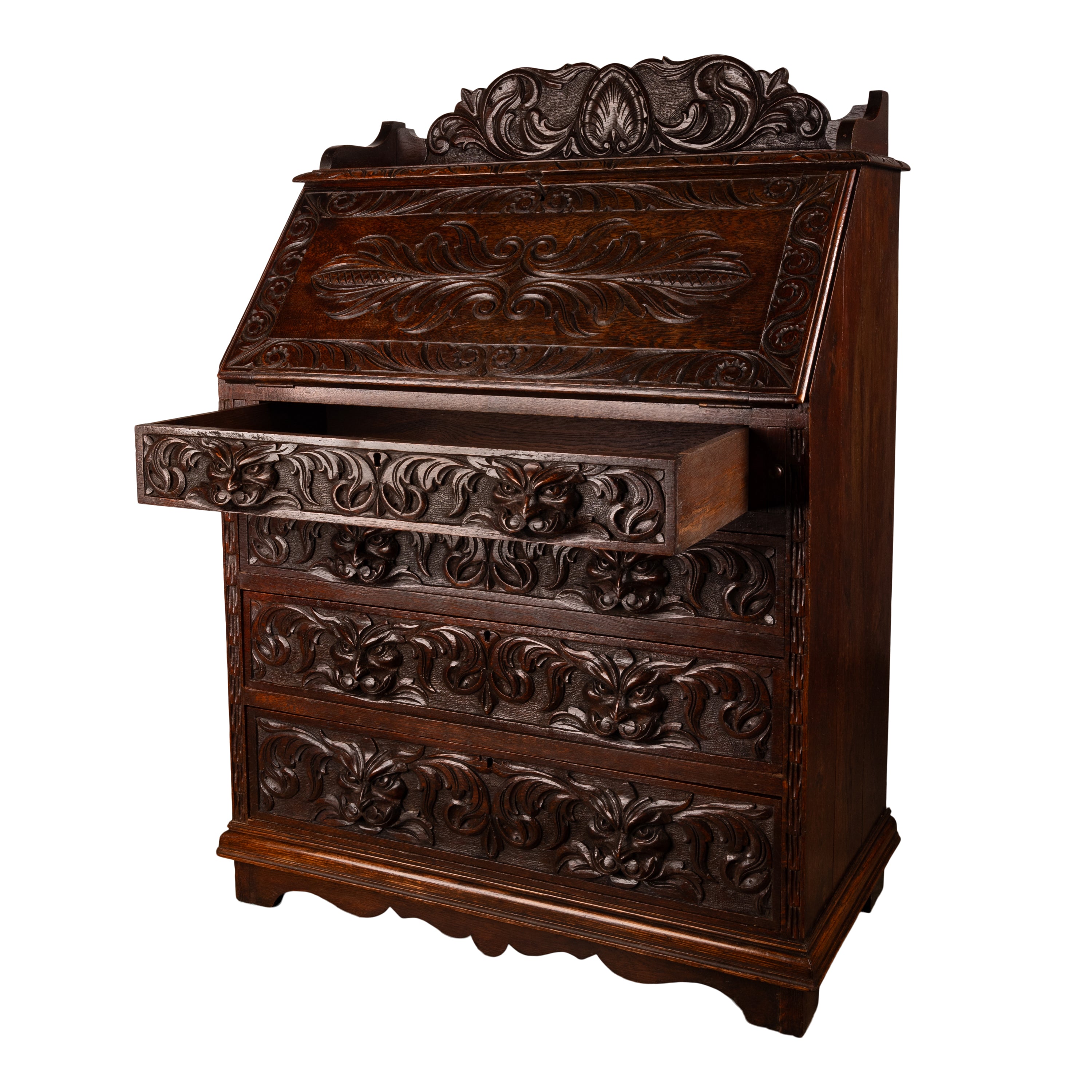 フランス老舗メーカーGRANGE デスク Antique Carved Oak Scottish Arts & Crafts Green Man Desk Bureau
