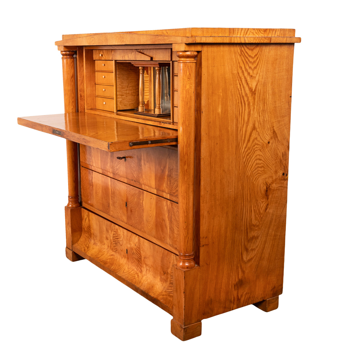 Antique Swedish Golden Ash Biedermeier Secretary Chest Dresser Desk inlaid 1820