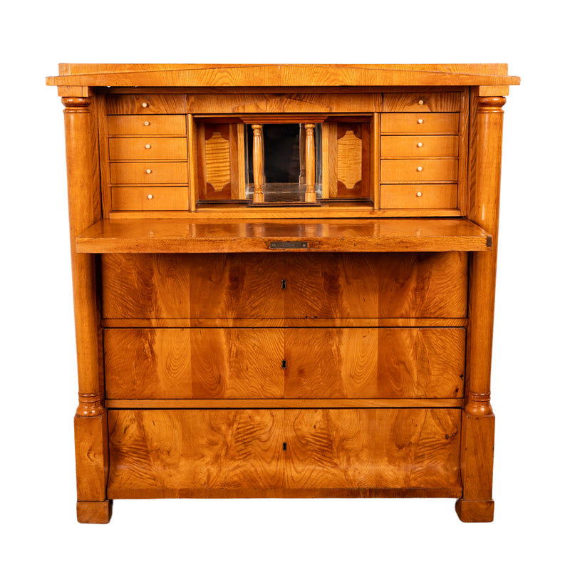 Antique Swedish Golden Ash Biedermeier Secretary Chest Dresser Desk inlaid 1820