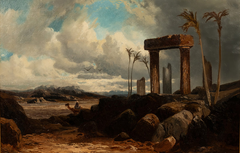 Antique 19th Century Large Oil on Canvas Painting Orientalist Palmyra Syria 1880 by Clarence Henry Roe