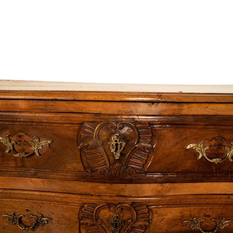 Antique French Regence Carved Walnut Provincial 3 Drawer Commode Chest Lyon 1730