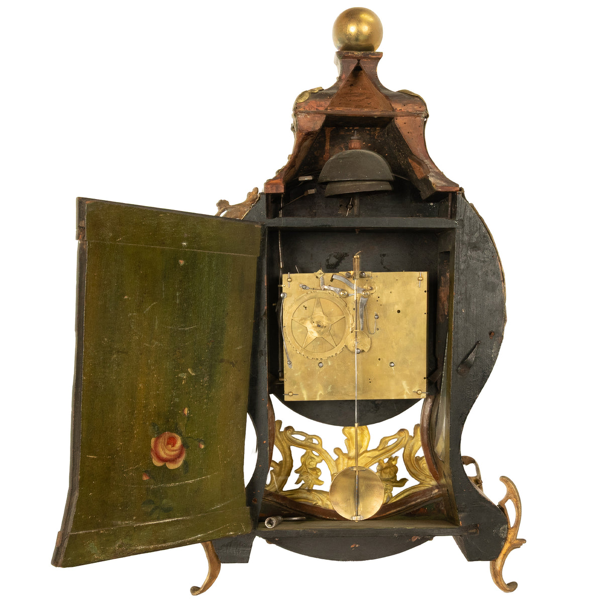Antique 18th Century French Louis XV Painted & Ormolu Vernis Martin Cartel Clock 1750