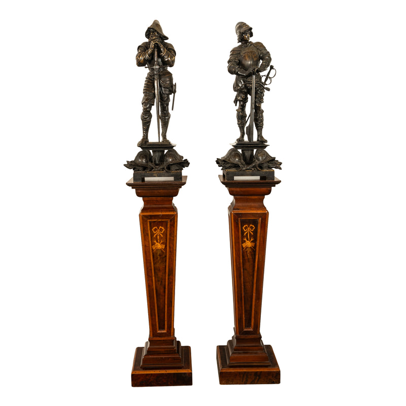 Antique Pair of French Neo-Renaissance Bronze Soldier Statues Sculptures by Jean-Francois-Theodore Gechter 1840