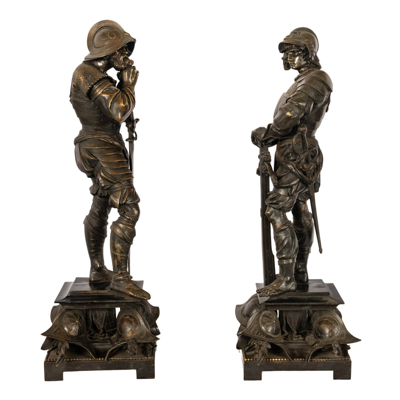 Antique Pair of French Neo-Renaissance Bronze Soldier Statues Sculptures by Jean-Francois-Theodore Gechter 1840