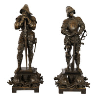 Antique Pair of French Neo-Renaissance Bronze Soldier Statues Sculptures by Jean-Francois-Theodore Gechter 1840