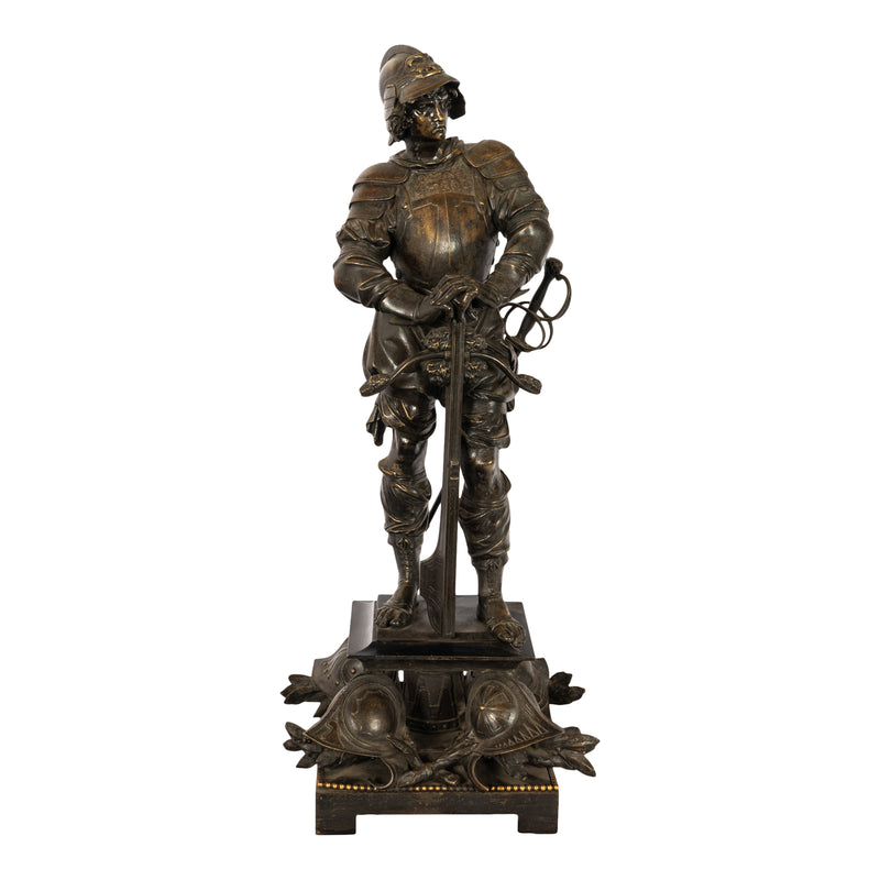 Antique Pair of French Neo-Renaissance Bronze Soldier Statues Sculptures by Jean-Francois-Theodore Gechter 1840