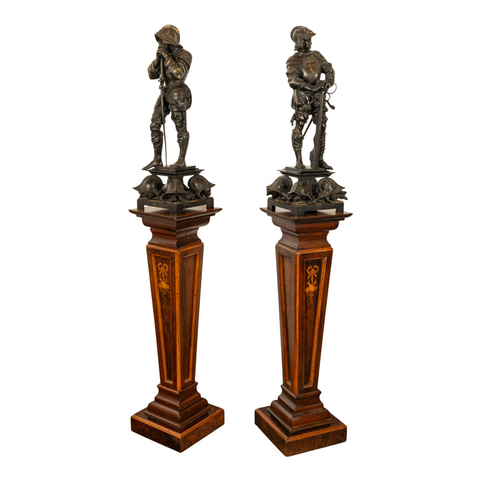 Antique Pair of French Neo-Renaissance Bronze Soldier Statues Sculptures by Jean-Francois-Theodore Gechter 1840