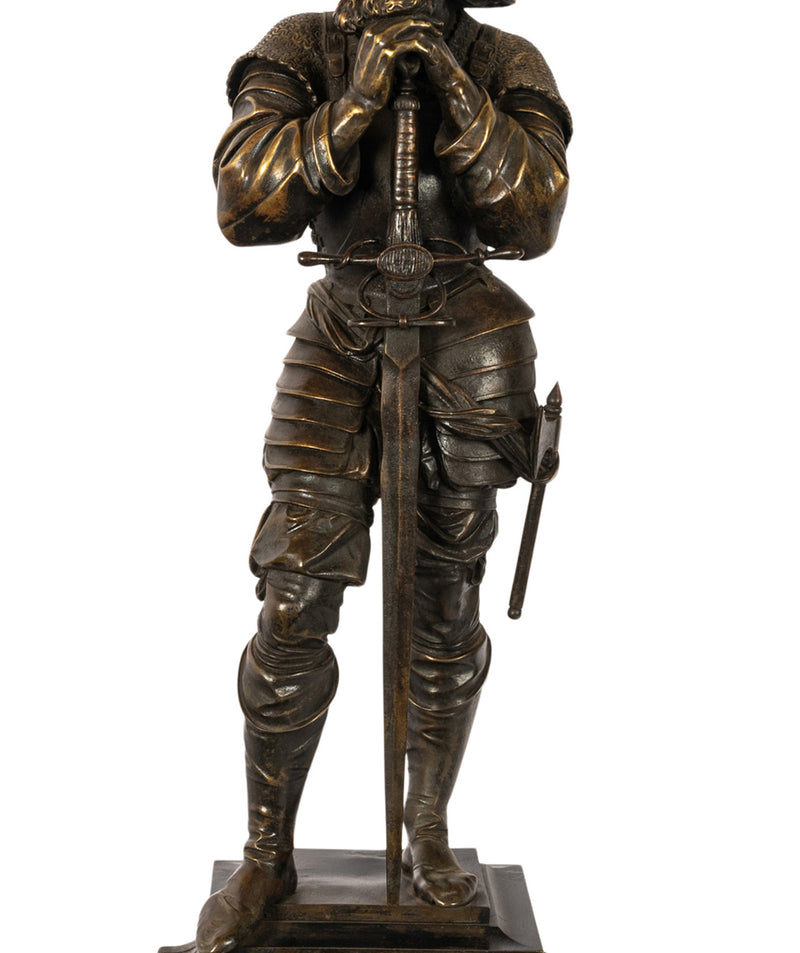 Antique Pair of French Neo-Renaissance Bronze Soldier Statues Sculptures by Jean-Francois-Theodore Gechter 1840