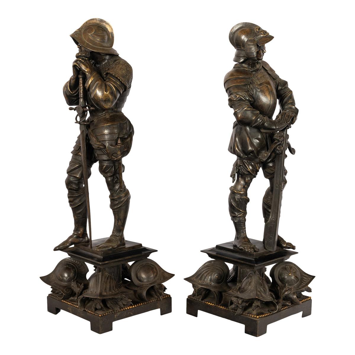 Antique Pair of French Neo-Renaissance Bronze Soldier Statues Sculptures by Jean-Francois-Theodore Gechter 1840