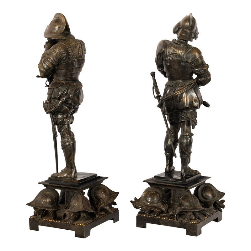 Antique Pair of French Neo-Renaissance Bronze Soldier Statues Sculptures by Jean-Francois-Theodore Gechter 1840