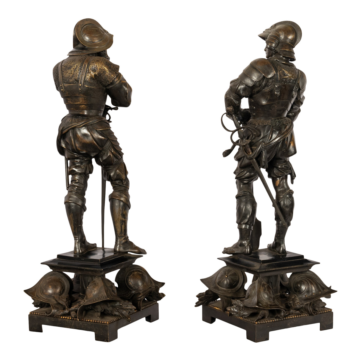 Antique Pair of French Neo-Renaissance Bronze Soldier Statues Sculptures by Jean-Francois-Theodore Gechter 1840