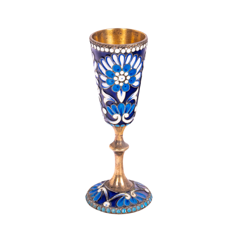 Antique Russian Silver Gilt Cloisonné Vodka Glass Goblet St. Petersburg 1900