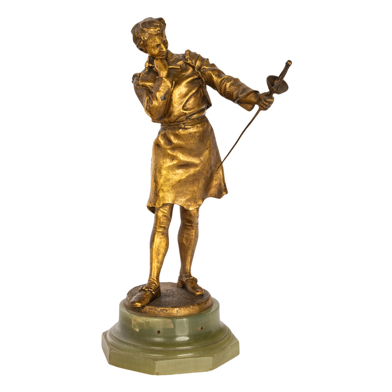 Antique French Polish Gilt Bronze Statue Sculpture Figure Sword Bladesmith By  Henryk II Kossowski  1890