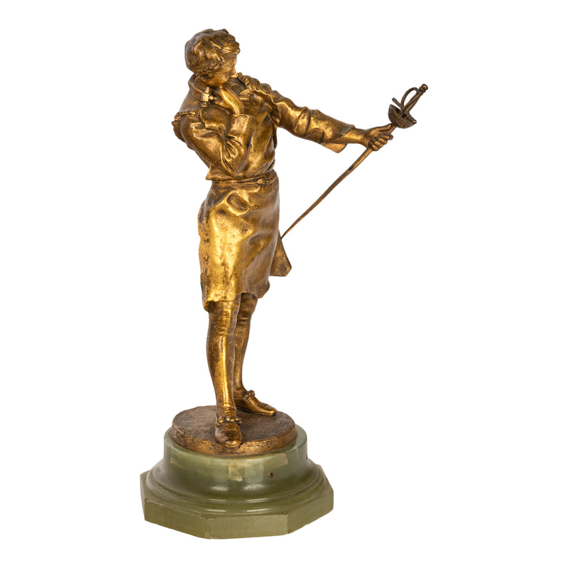 Antique French Polish Gilt Bronze Statue Sculpture Figure Sword Bladesmith By  Henryk II Kossowski  1890