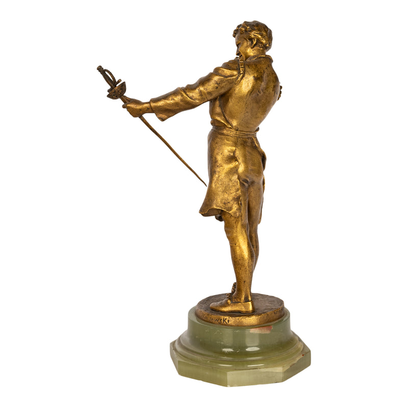 Antique French Polish Gilt Bronze Statue Sculpture Figure Sword Bladesmith By  Henryk II Kossowski  1890