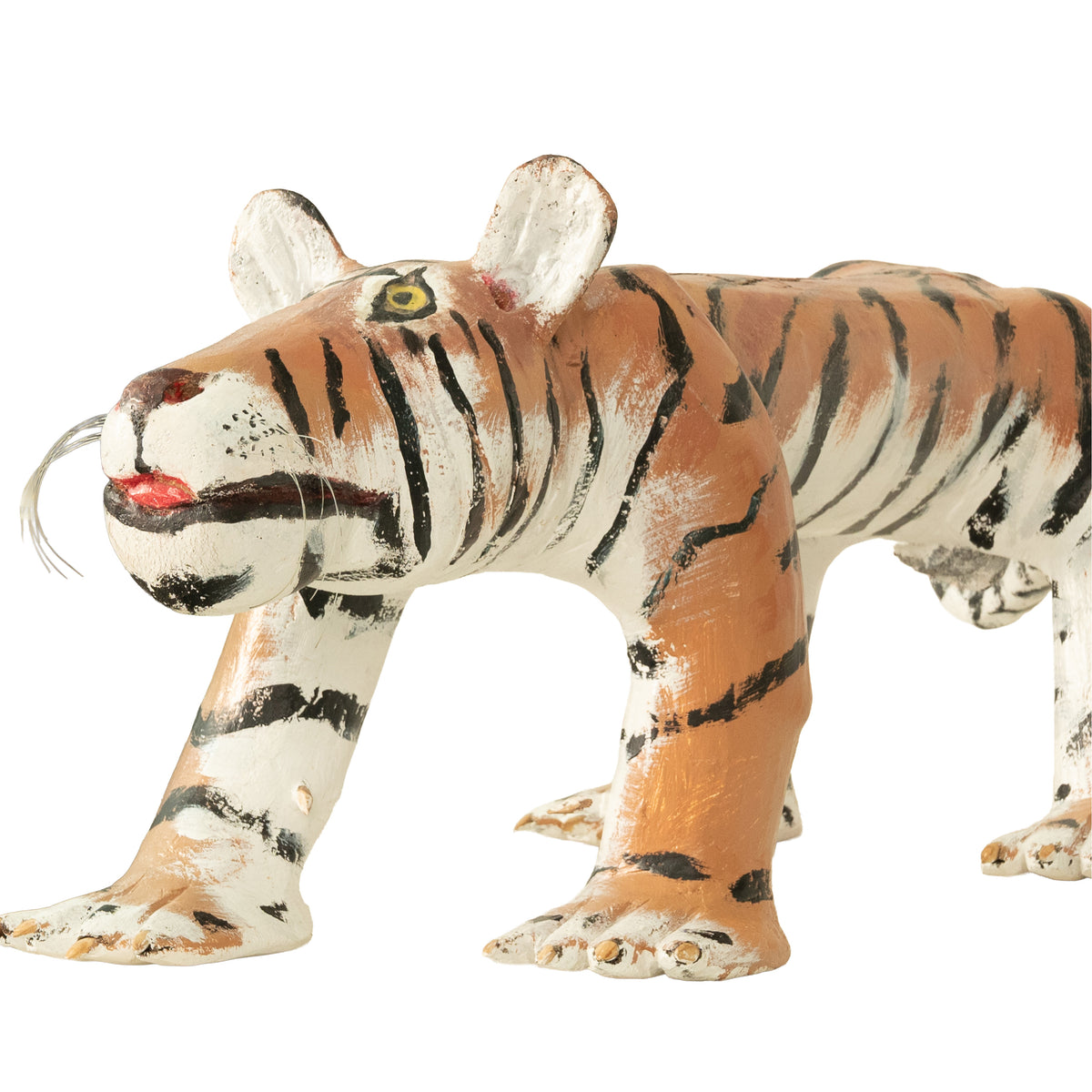 African American Folk Art Hand-Carved Wooden Hand-Painted Tiger Sculpture by Isaac Smith, 1980