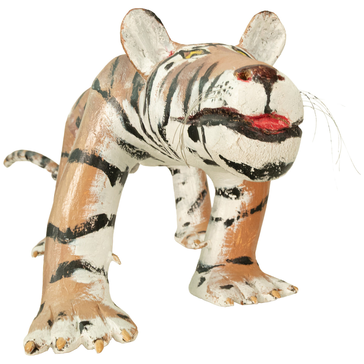 African American Folk Art Hand-Carved Wooden Hand-Painted Tiger Sculpture by Isaac Smith, 1980