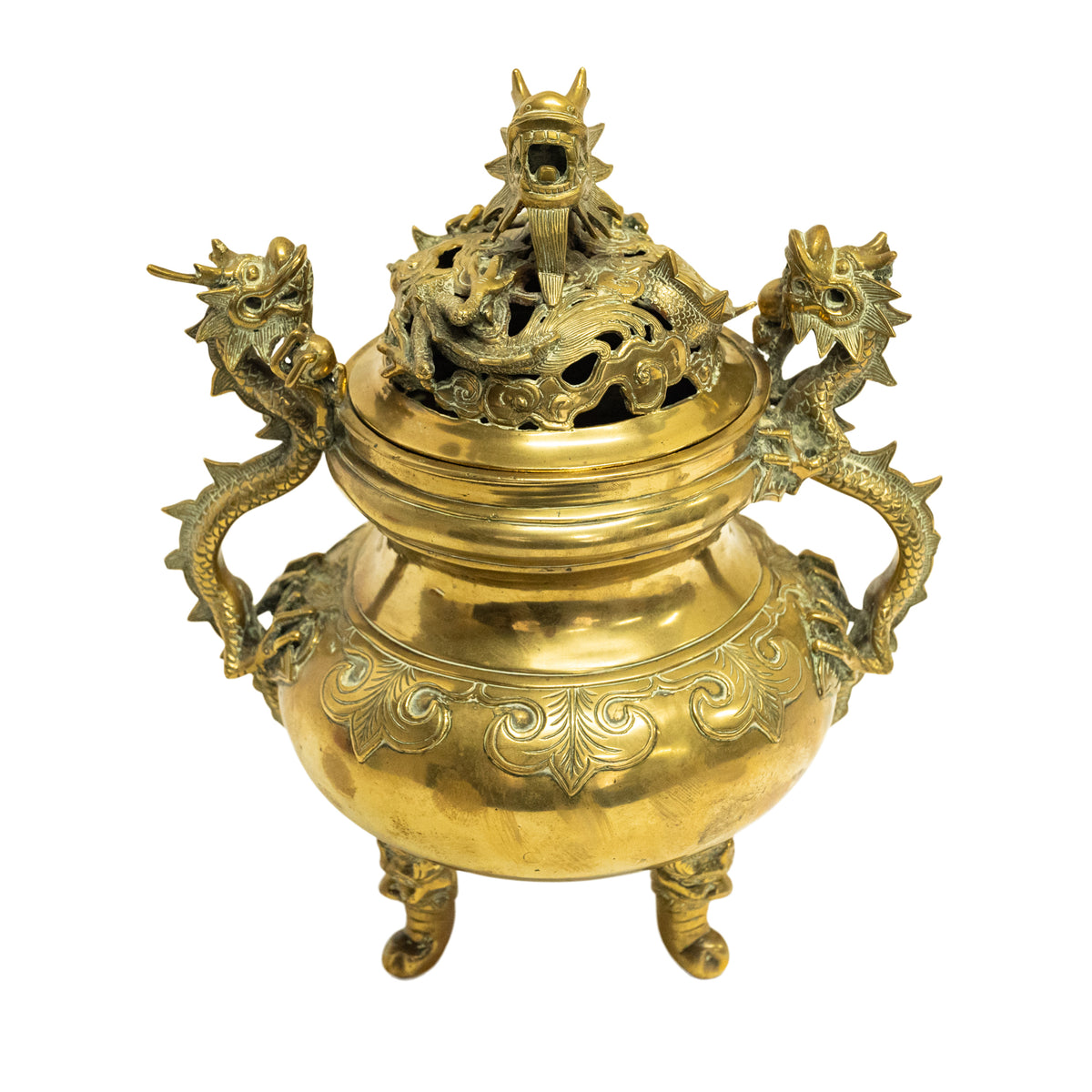 Antique Japanese Meiji Period Gilt Bronze Dragon Koro Censer incense Burner 1880