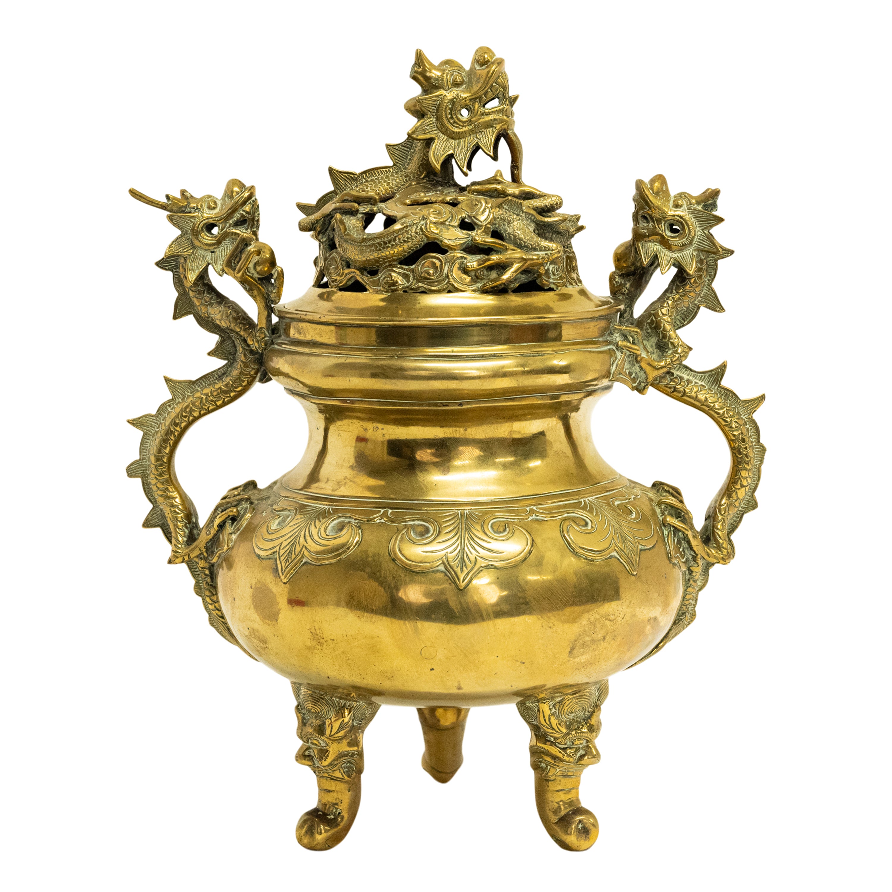 Antique Japanese Meiji Period Gilt Bronze Dragon Koro Censer