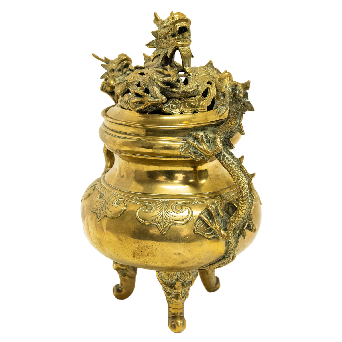 Antique Japanese Meiji Period Gilt Bronze Dragon Koro Censer incense Burner 1880