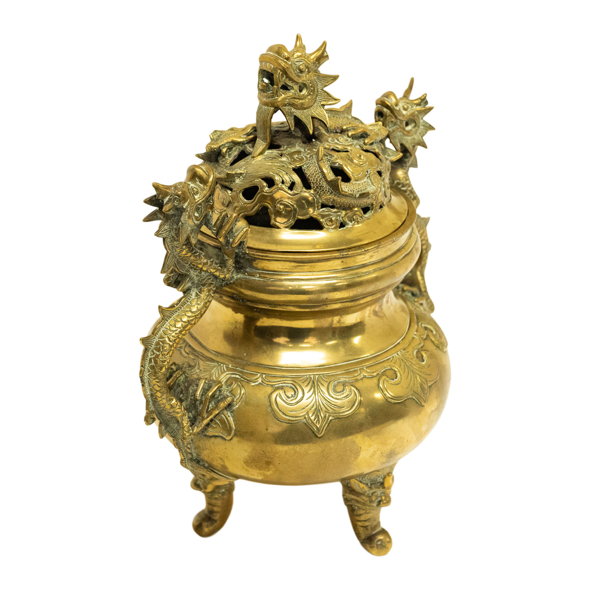 Antique Japanese Meiji Period Gilt Bronze Dragon Koro Censer incense Burner 1880