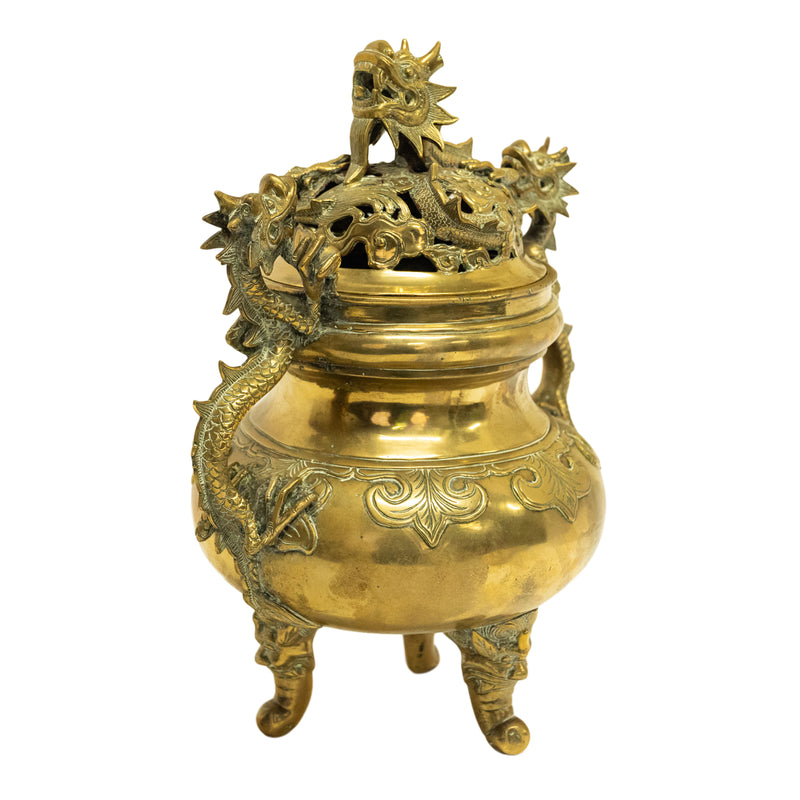 Antique Japanese Meiji Period Gilt Bronze Dragon Koro Censer incense Burner 1880