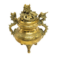 Antique Japanese Meiji Period Gilt Bronze Dragon Koro Censer incense Burner 1880