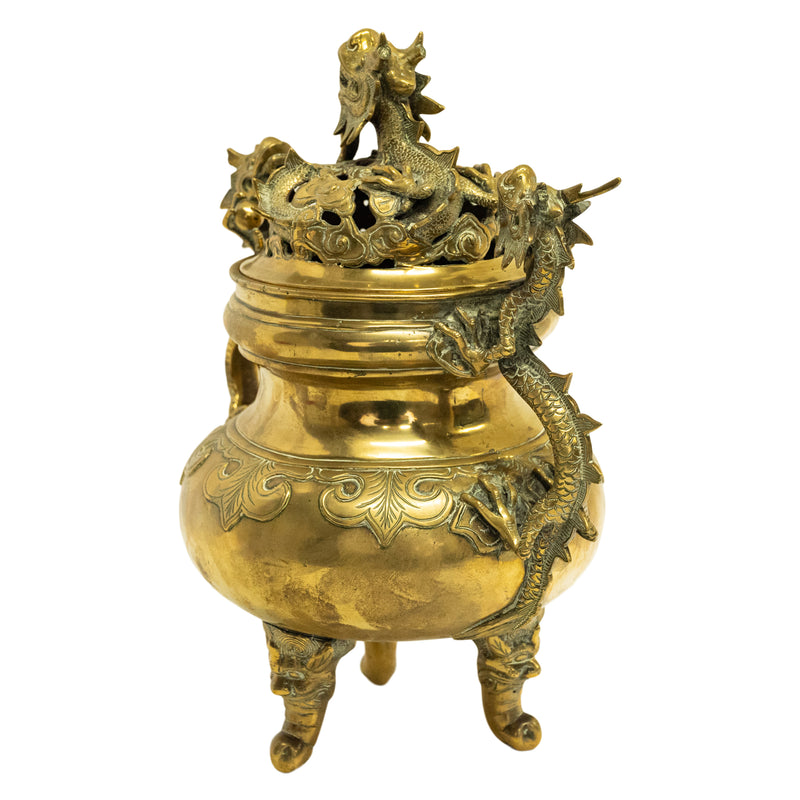 Antique Japanese Meiji Period Gilt Bronze Dragon Koro Censer incense Burner 1880