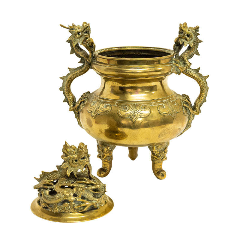 Antique Japanese Meiji Period Gilt Bronze Dragon Koro Censer incense Burner 1880