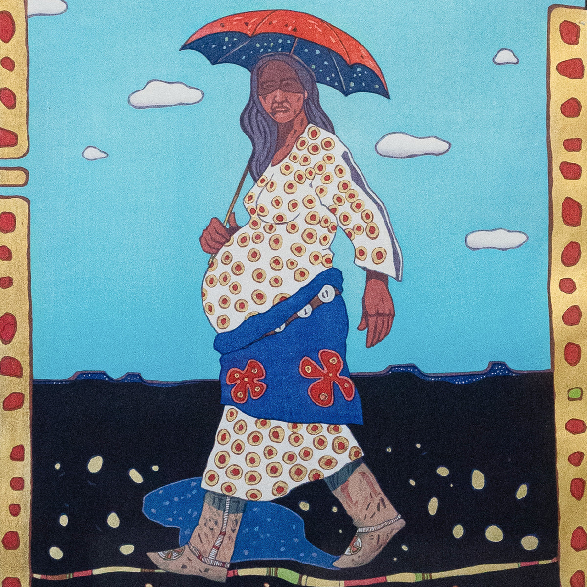 Native American Kiowa/Caddo Peoples Woodcut in Colors "New Indian Art" Pop Art
