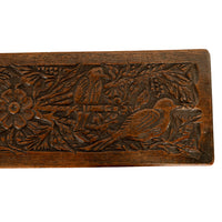 Antique English Carved Oak Arts & Crafts Hall Bench Seat 'Birds in a Tree' 1900