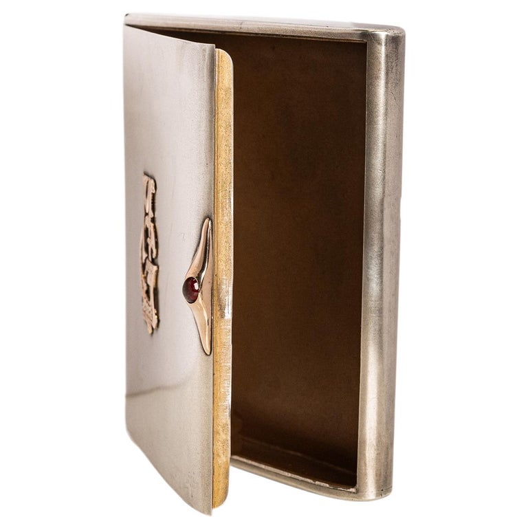 Art Deco Russian Silver & Gold Ruby Cigarette Case by Hirsch Markowitsch Tallinn Estonia 1930