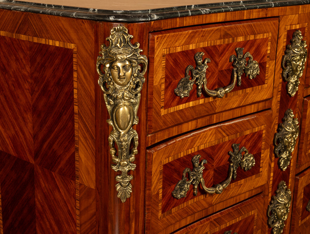 Antique 18thC French Louis XV Ormolu Inlaid Kingwood Marble Commode Chest 1780