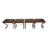 Set of Four Mid Century Modern Milo Baughman for Thayer Coggin Ostrich Leather & Polished Steel Stools 1970