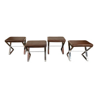 Set of Four Mid Century Modern Milo Baughman for Thayer Coggin Ostrich Leather & Polished Steel Stools 1970