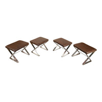 Set of Four Mid Century Modern Milo Baughman for Thayer Coggin Ostrich Leather & Polished Steel Stools 1970